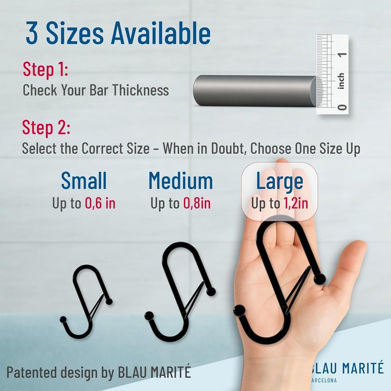Blau Marité 6-Pack Metal S Hooks for Hanging – Heavy-Duty S-Shaped Hook with Safety Buckle – Fits Bars up to 1.2 in – Anti-Drop S-Hooks for Closet, Wardrobes & Storage – Golden (Large) - Image 2